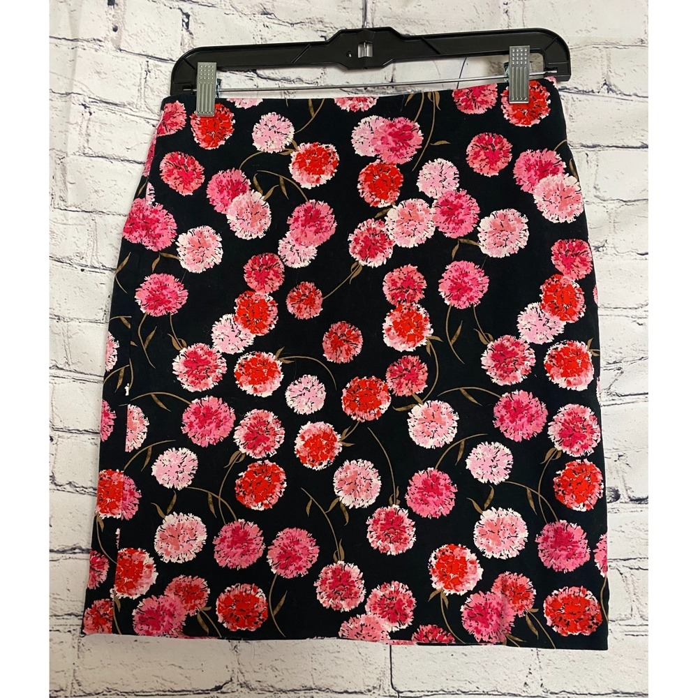 Talbots Womens Pencil Skirt 4P Black Pink Floral Carnation Office‎ Work Preppy